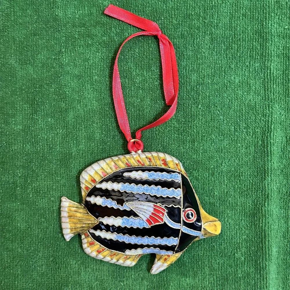 VTG Cloisonne Enamel Tropical Reef Fish Handmade Christmas Ornament Aquarium Sea